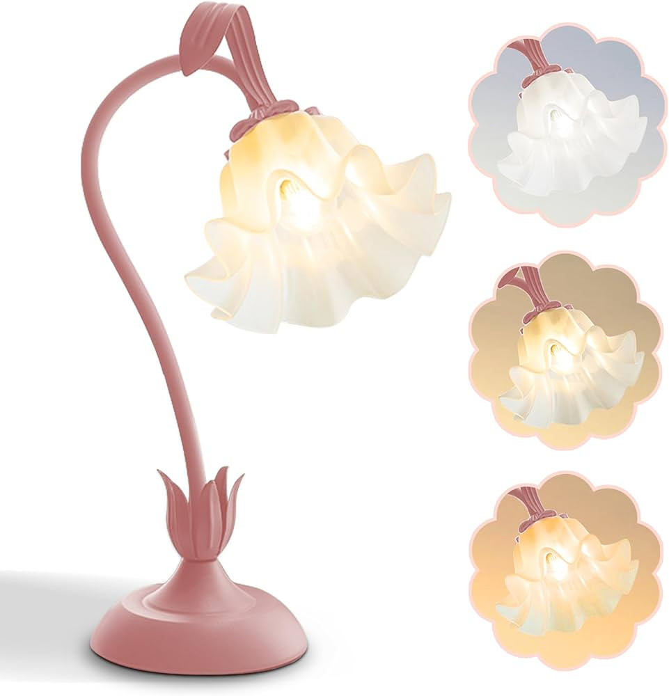 Flower Table Lamp,LED Reading Light Bedside Vintage Flower Night Light,3 Colors Modes Kawaii Beds... | Amazon (US)