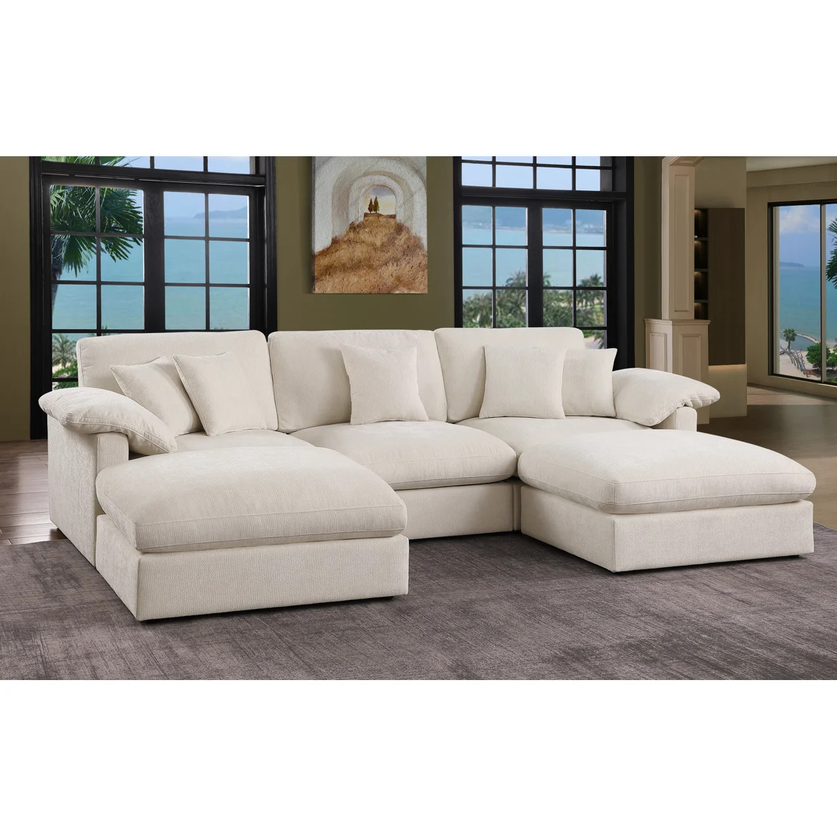 5 - Piece 112" U Shape Sectional Sofa Cloud Couch With Removable Ottomans | Wayfair North America