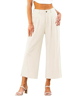 GRAPENT Wide Leg Capri Pants for Women High Waisted Linen Flowy Pleated Capris Cropped Trousers P... | Amazon (US)