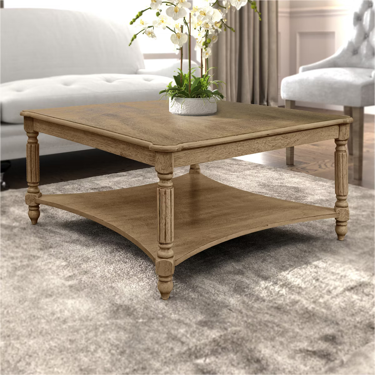 Galano Marcello 33.1 in. Square Solid Wood Top Coffee Table in White and Oak, White, Oak | Target