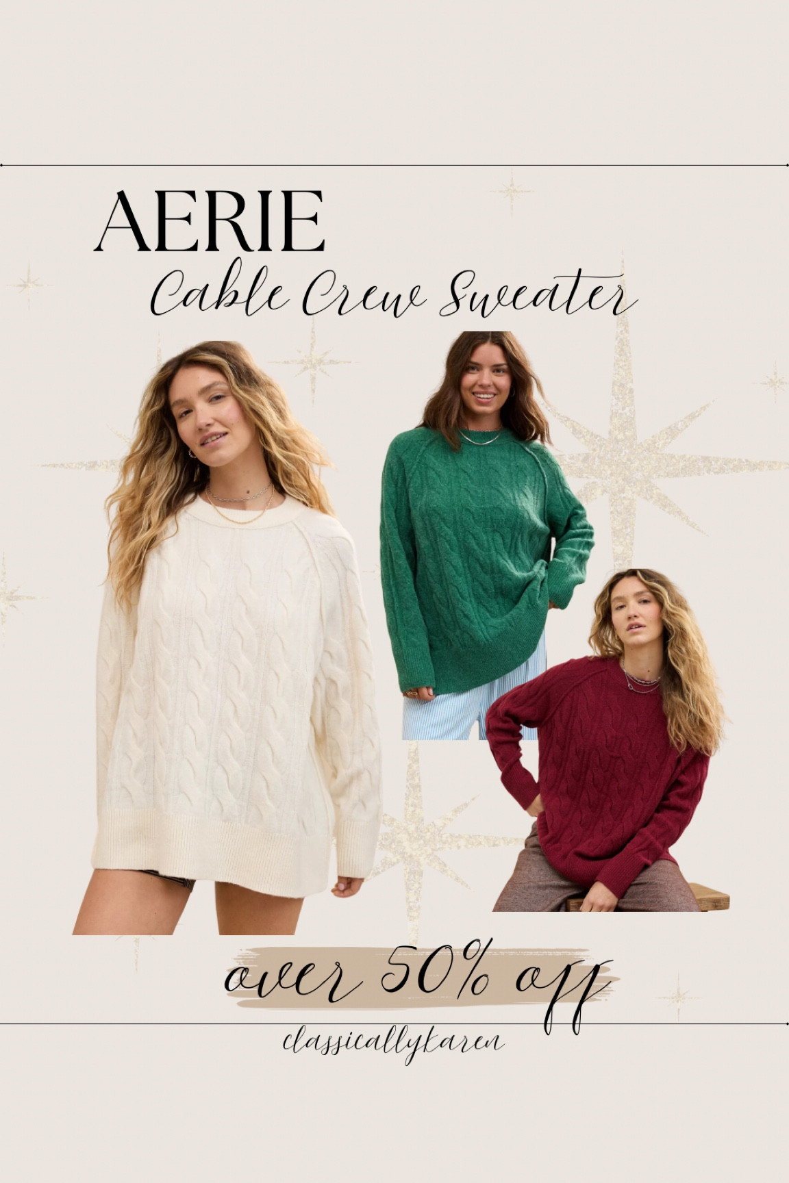 Aerie cable crew sweater on sale for $29!! 

#LTKHoliday #LTKFindsUnder50 #LTKGiftGuide