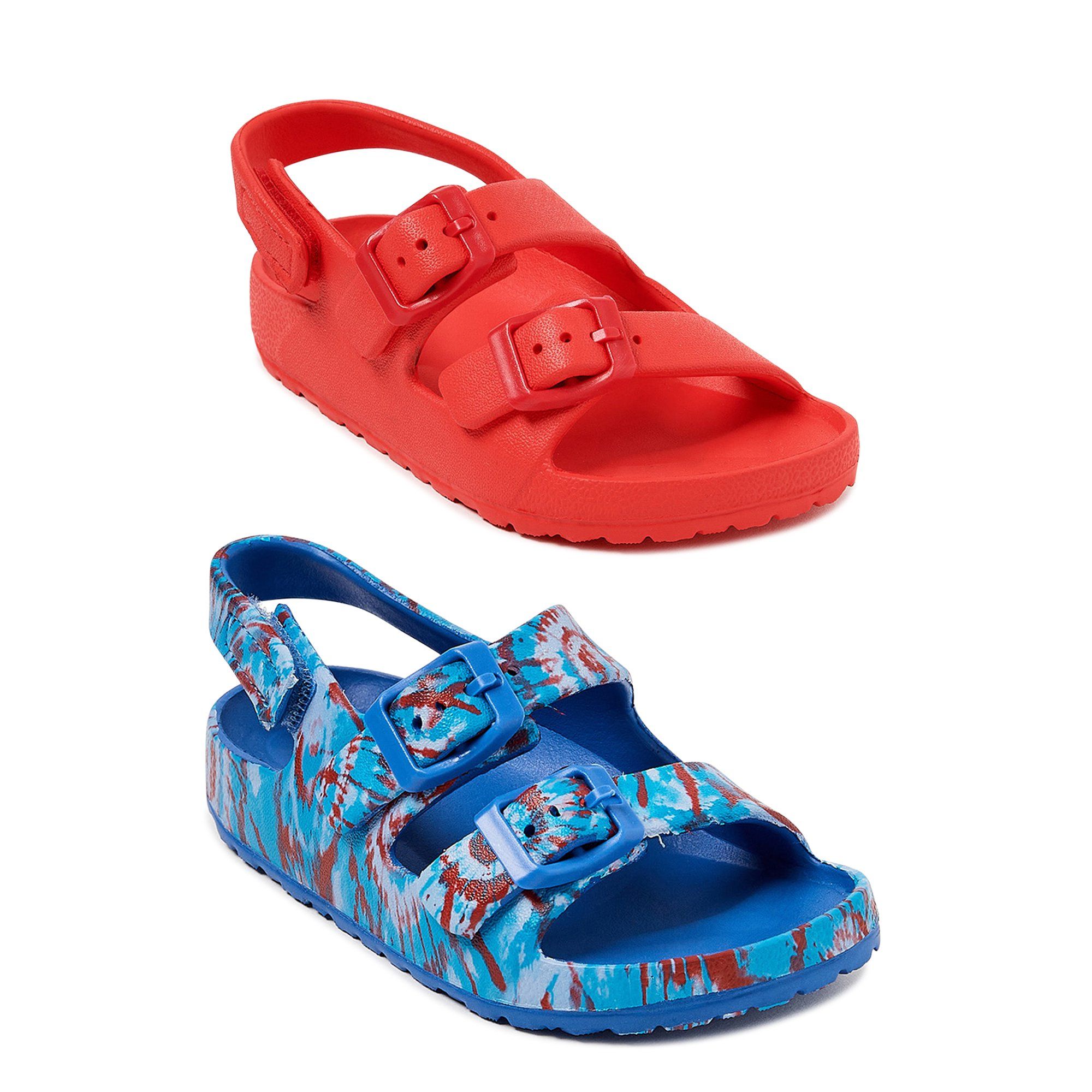 Wonder Nation Toddler Boys Tie Dye & Solid Red EVA Footbed Sandals, 2-Pack | Walmart (US)