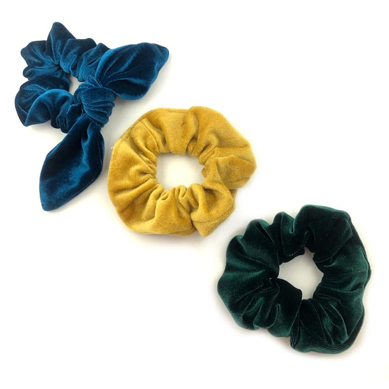 3 Velvet Scrunchies Gift Set with Forest Green Scrunchie, Gold Scrunchie, & Peacock Blue Scrunchi... | Amazon (US)