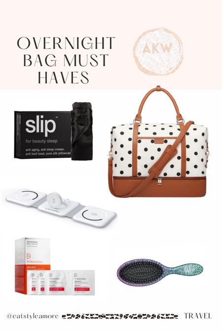 Overnight must haves! Amazon finds. Polka dot Weekender bag with shoe compartment. Beauty and skincare. Chargers. Travel. 

#LTKunder50 #LTKtravel