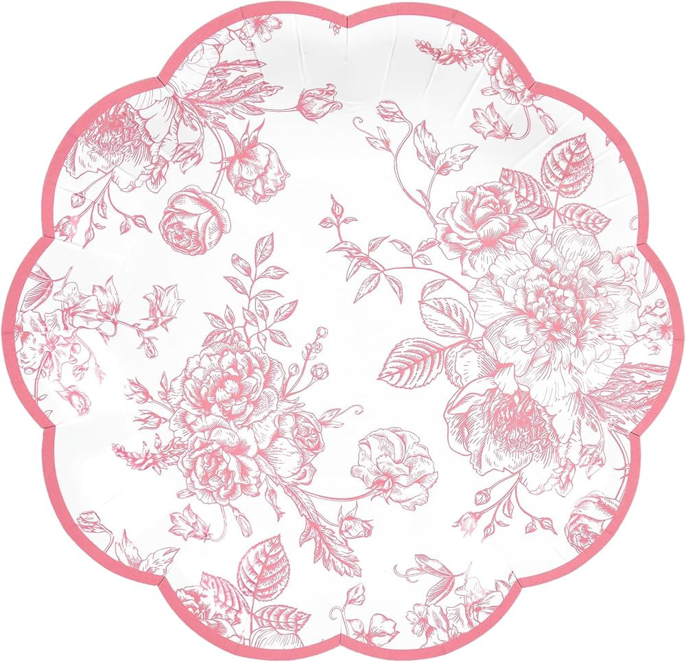 Pink Floral Party Plates Vintage Floral Leaf Disposable Paper Plates Wildflower Pink Toile 7" Sca... | Amazon (US)