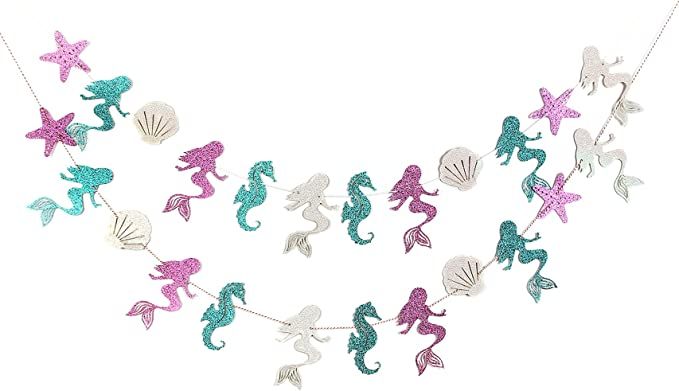 Mermaid Seashell Banner Garland Party Supplies for Kid Birthday Party Decoration | Amazon (US)