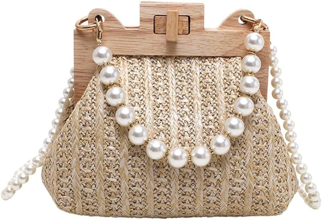 Straw Beach Bags For Women Summer Straw Cross-body Bag Raffia Handbag Pearls Purses Shoulder Bag ... | Amazon (US)