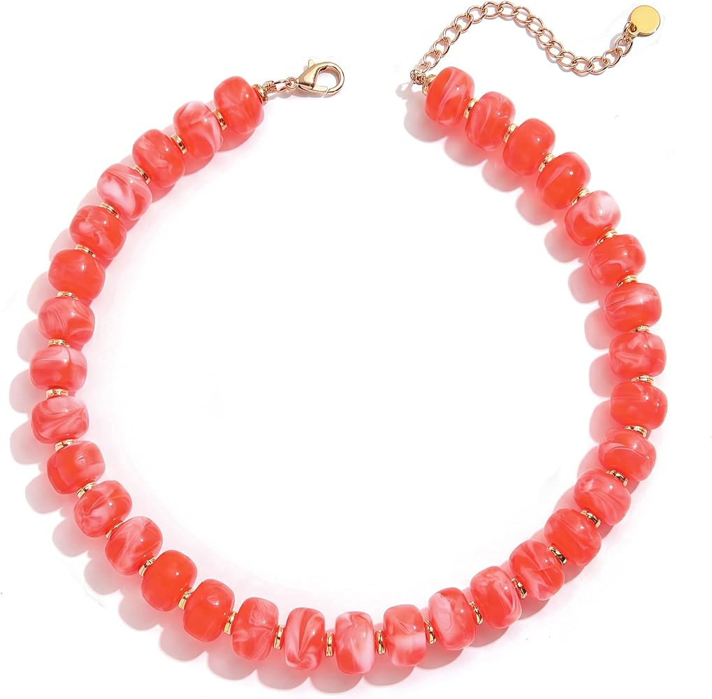 Beaded Necklace for Women Statement Chunky Resin Bead Necklace Trendy Boho Summer Necklaces Jewel... | Amazon (US)