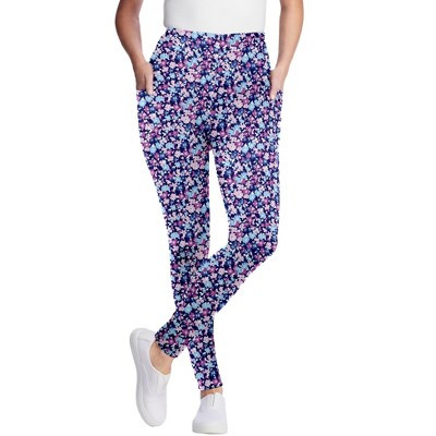 Woman Within Petite Stretch-Cotton Knit Pull-On Printed Pocket Leggings - 2X, Navy Happy Ditsy | Target