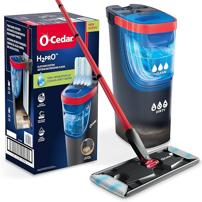 O-Cedar H2prO Flat Mop and Bucket with Dual-Tank Hands-Free Wringing System | Long Handle, Microf... | Amazon (US)