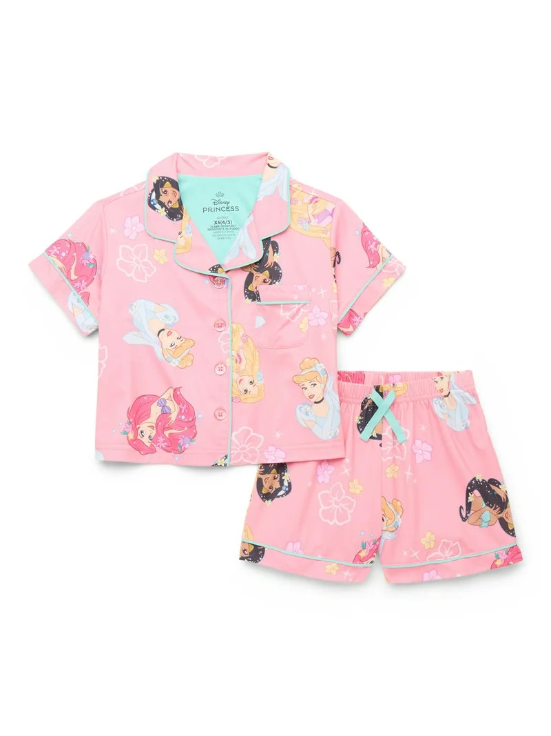 Disney Princess Girls' Button Front Top and Shorts Pajama Set, 2-Piece, Sizes 4-12 | Walmart (US)