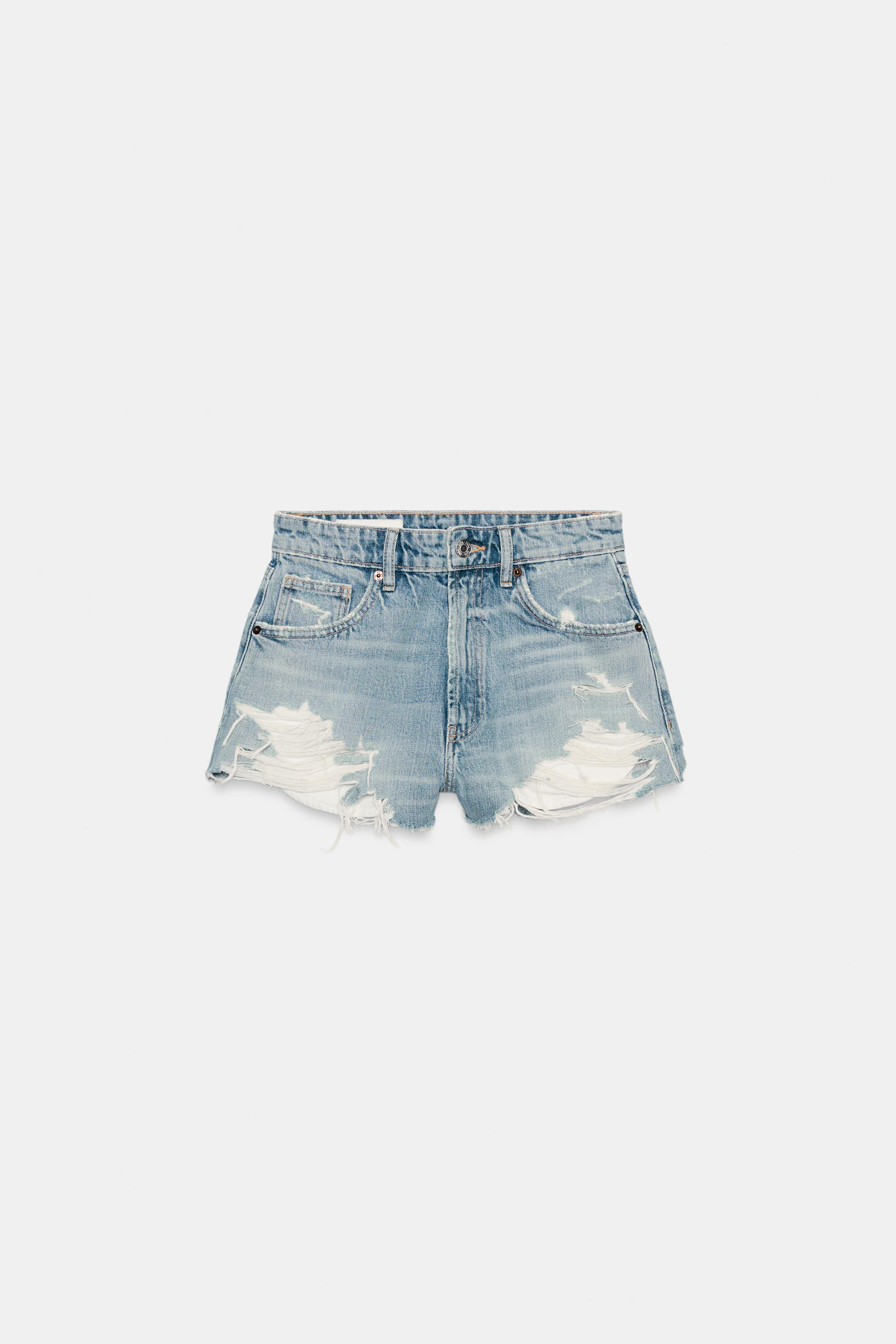 TRF RIPPED HIGH-WAISTED DENIM SHORTS | Zara US