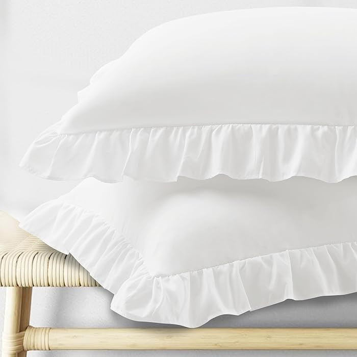 KKJIAF Ruffle Pillow Cases Standard Size Set of 2, Ruffled Pillow Covers with Envelope Closure, W... | Amazon (US)