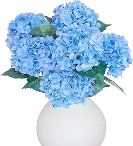 6PCS Premium Blue Silk Hydrangea Artificial Flowers Bouquets - Realistic Fake Hydrangea with Stem... | Amazon (US)
