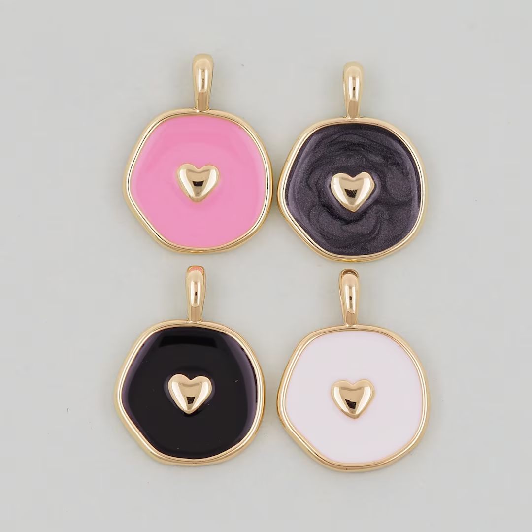 18K Gold Filled Heart Pendant,enamel Heart Charm Bracelet Necklace for DIY Jewelry Making Supply ... | Etsy (US)
