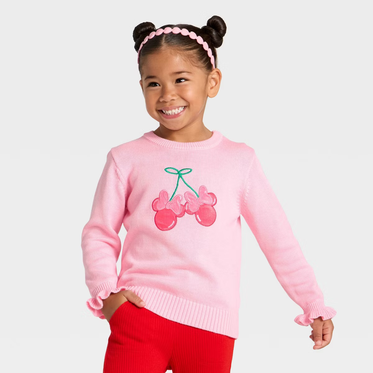 Toddler Girls' Disney Minnie Mouse Cherry Sweater - Pink | Target