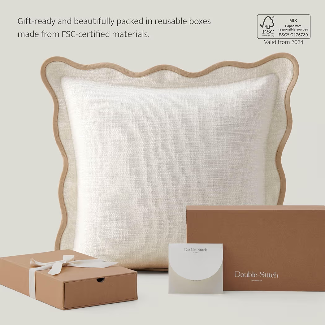 Double Stitch Scalloped Throw Pillow Covers - 100% Cotton Decorative Boho Pillow Covers 20 x 20, ... | Amazon (US)