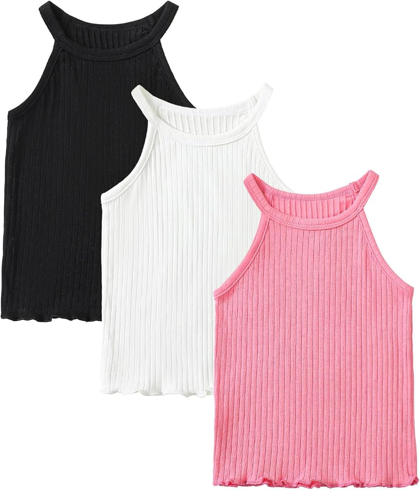 ROMPERINBOX Toddler Tank Tops Girls 3 Pack Ribbed Knit Multipacks Halter Top Camisoles Undershirt | Amazon (US)
