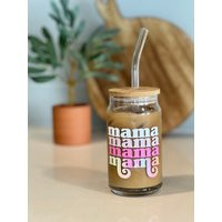 Mom Iced Coffee Glass Cup With Lid & Straw, Mother's Day Gift | Etsy (US)