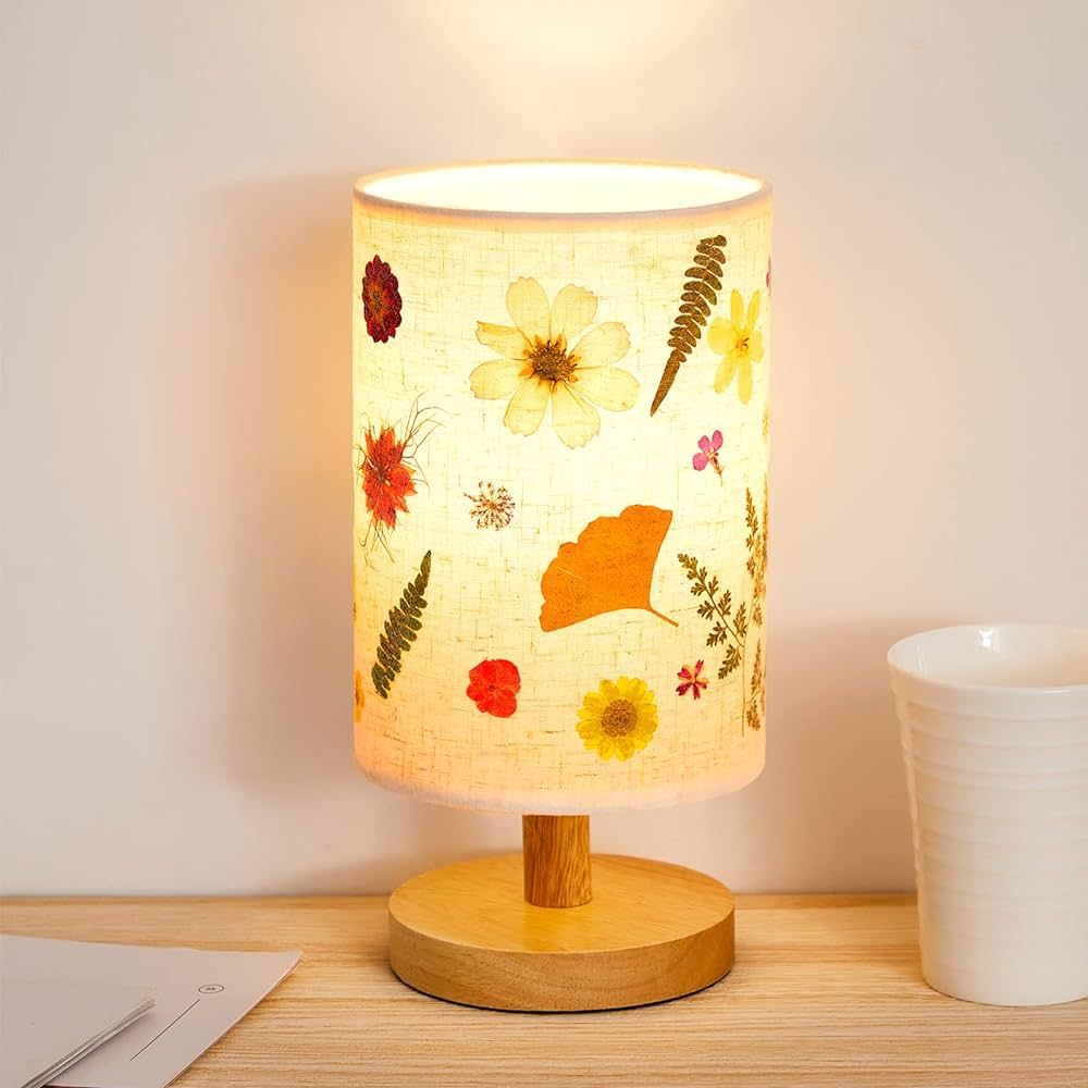 Hortsun Bedside Lamp Pressed Flower Bedside Lamp Pressed Flowers Lampshade Lamp for Table Living ... | Amazon (US)