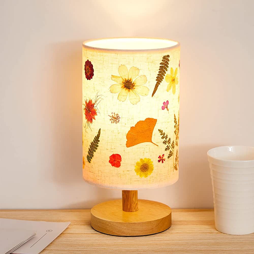 Hortsun Bedside Lamp Pressed Flower Bedside Lamp Pressed Flowers Lampshade Table Lamp for Living ... | Amazon (US)
