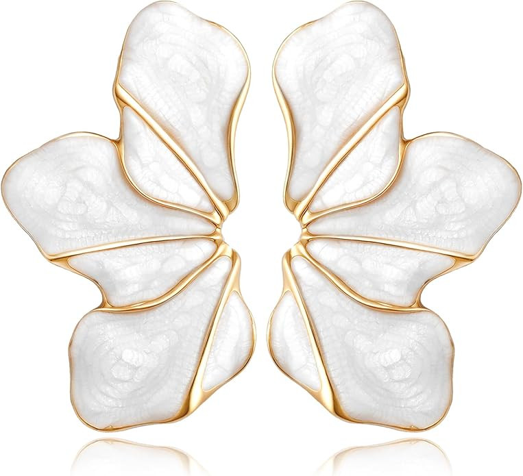 Chunky Gold Earrings for Women Large Gold flower Earrings Tropical White Floral Earring Big Summe... | Amazon (US)