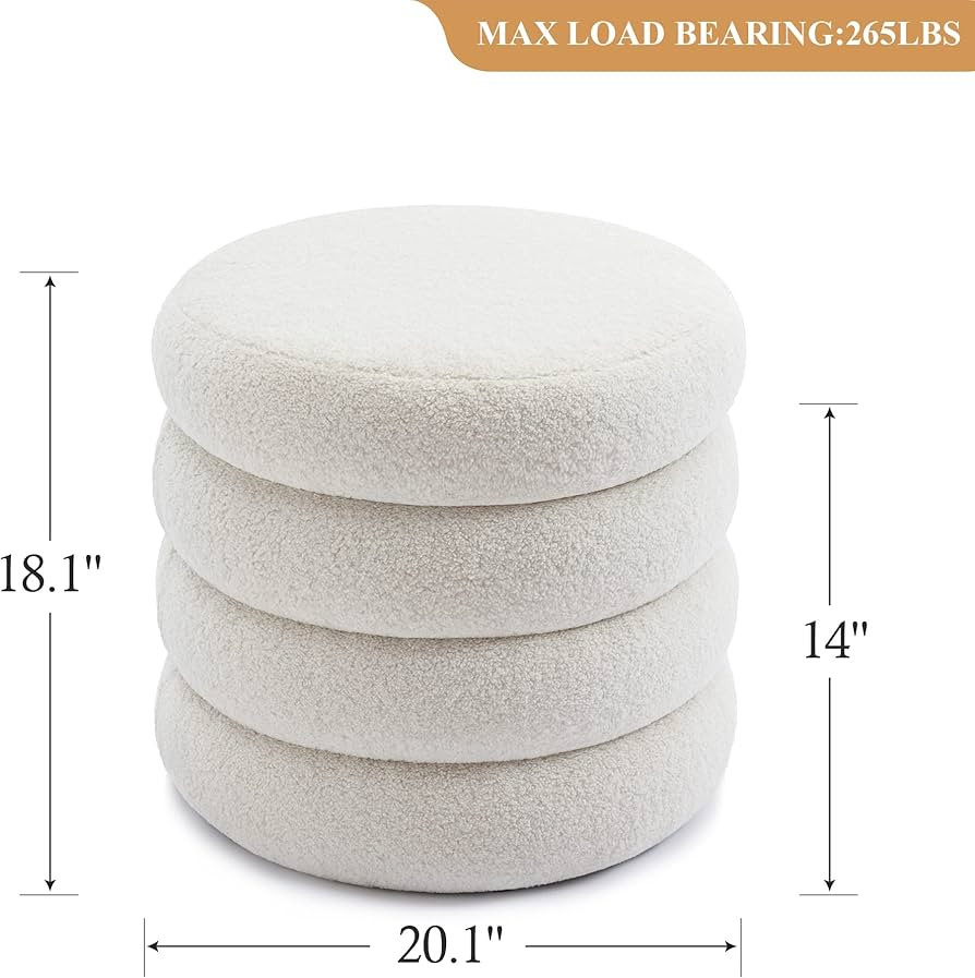 JIRAIN Round Storage Ottoman Boucle Fabric, Large Vanity Stool Footstool with Stripe Line, White ... | Amazon (US)