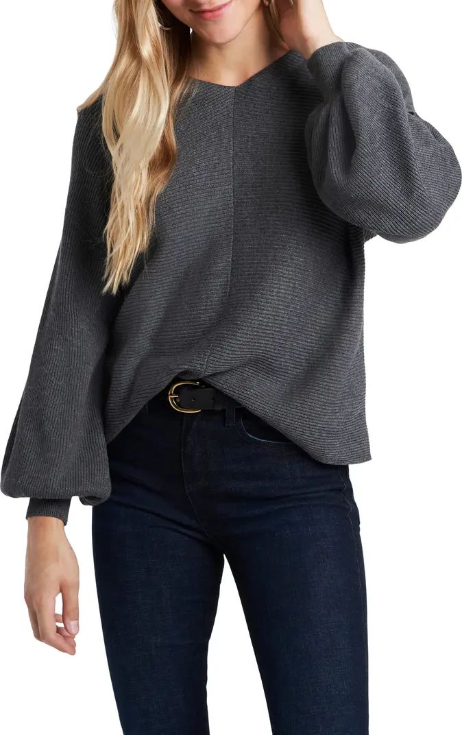 1.STATE Ribbed Balloon Sleeve Cotton Blend Sweater | Nordstrom | Nordstrom