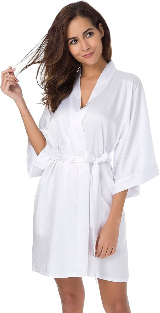 SIORO Women's Satin Robe Silk Kimono Bathrobe for Bride Bridesmaids Wedding Party Loungewear Shor... | Amazon (US)