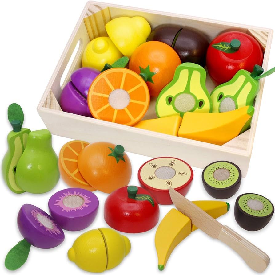 Wooden Play Food for Kids Kitchen Cutting Fruits Toys for Toddlers Pretend Vegetables Gift for Bo... | Amazon (US)