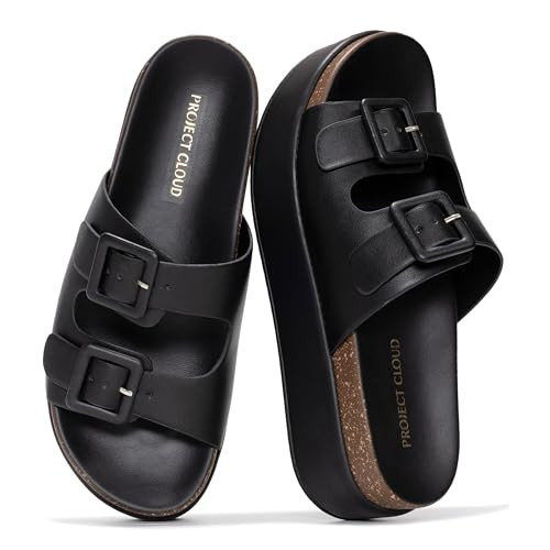 Project Cloud Platform Sandals Women - Plush & Soft Insole Wedge Slides for Women Footwear - Beach Essential Wedge Sandals for Women 2026 (Softy, BLK,7.5) | Amazon (US)