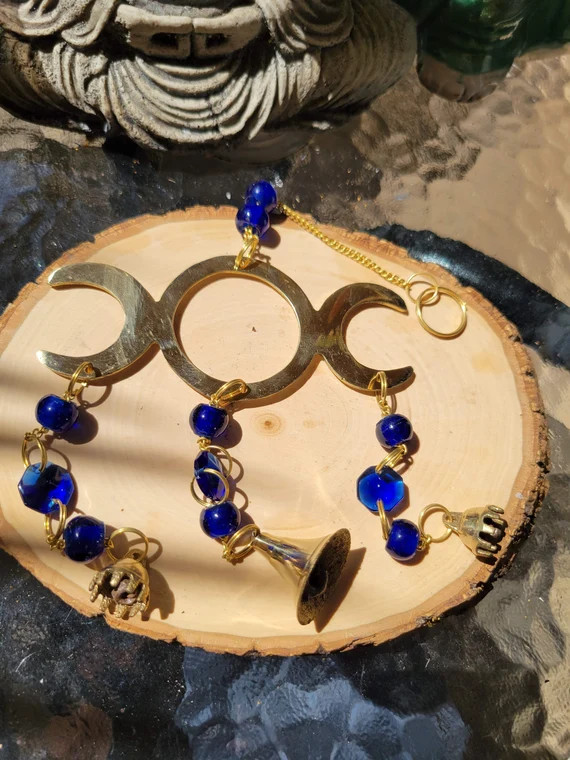 Triple Moon Wind Chime Brass With Beads | Etsy | Etsy (US)