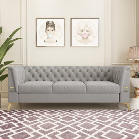 LIGHT GREY COLOR 82.67INCH Velvet Flared Arm Sofa 3 seat sofa | Walmart (US)