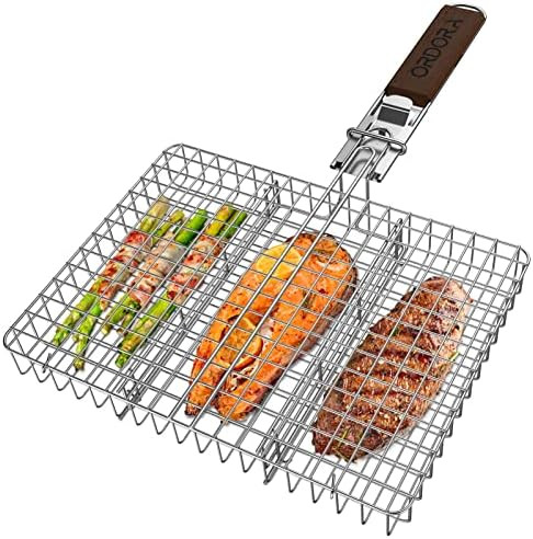 ORDORA Grill Basket, Fish Grill Basket, Rustproof 304 Stainless Steel BBQ Grilling Basket for Meat,S | Amazon (US)