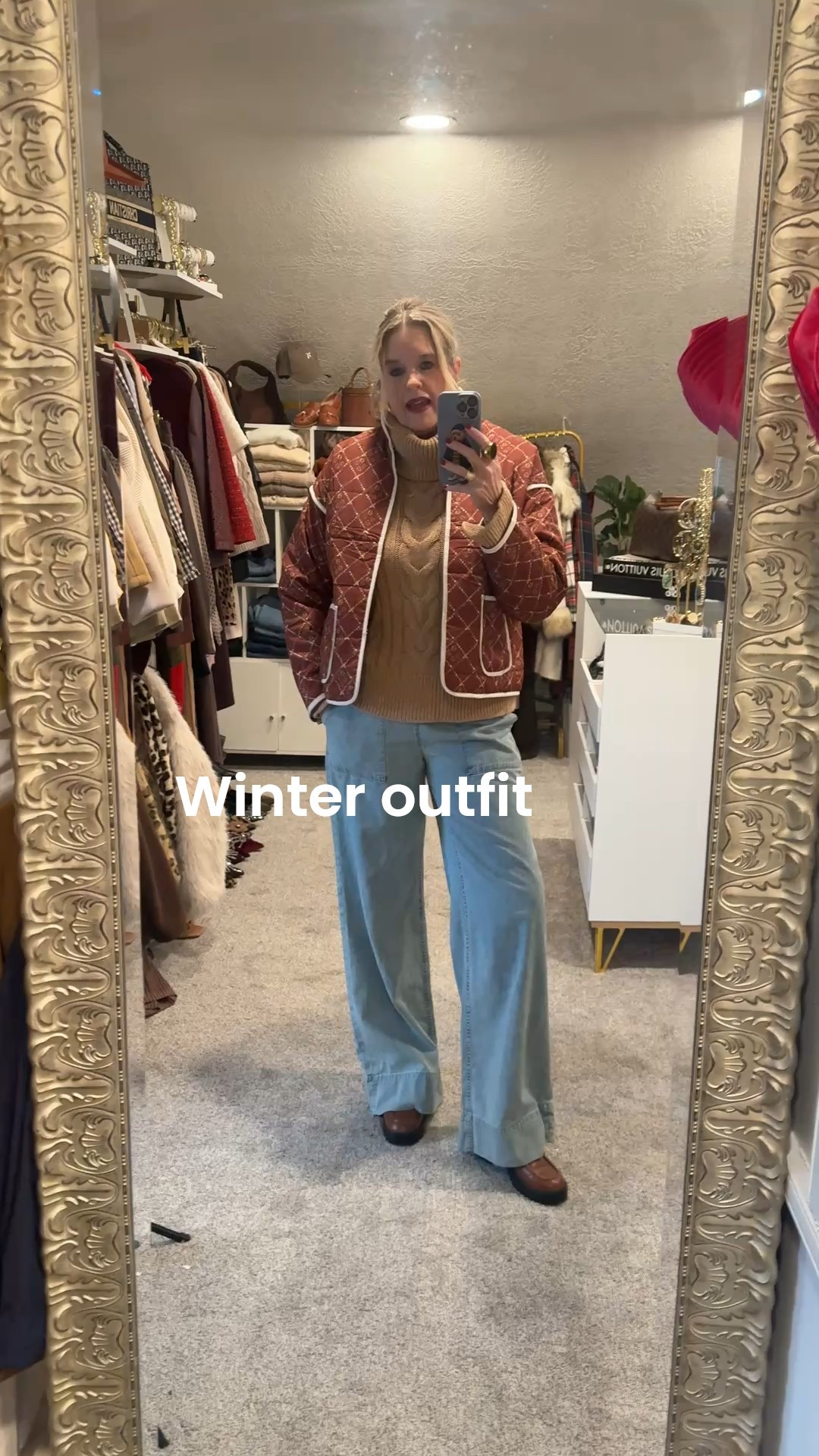 Winter outfit Inspo 

Free people inspired quilted jacket- Amazon find tts in a med
Other colors available 
Great quality 

Free people pull on elastic waist chambray pants size down fit loose. Love the length and the comfort  I am in a small

Banana Republic cable knit turtleneck sweater (old) link similar to get the look

Amazon find loafers, so extremely comfortable ❤️❤️
Tts 

Julie Vos hoop earrings 
Micheal kors statement ring old 



#LTKOver40 #LTKSaleAlert #LTKFindsUnder50