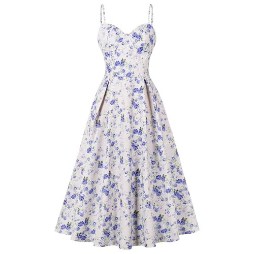 Blue & White Floral Corset Dress, Boho Summer Midi Dress With Spaghetti Straps, Square Neck, Flowing Slit, Milkmaid Style, Apricot Blue, New, XL | Amazon (US)