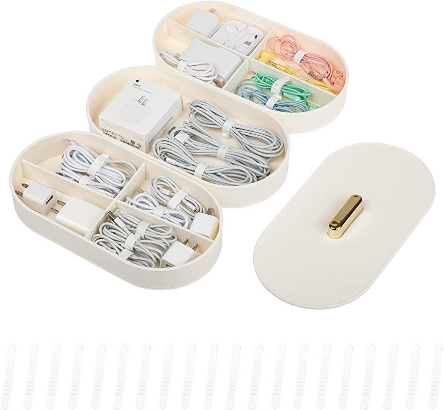 Yesesion Plastic Cord Organizer Box with Lid, Stackable Cable Storage Case with 20pcs Wire Ties f... | Amazon (US)