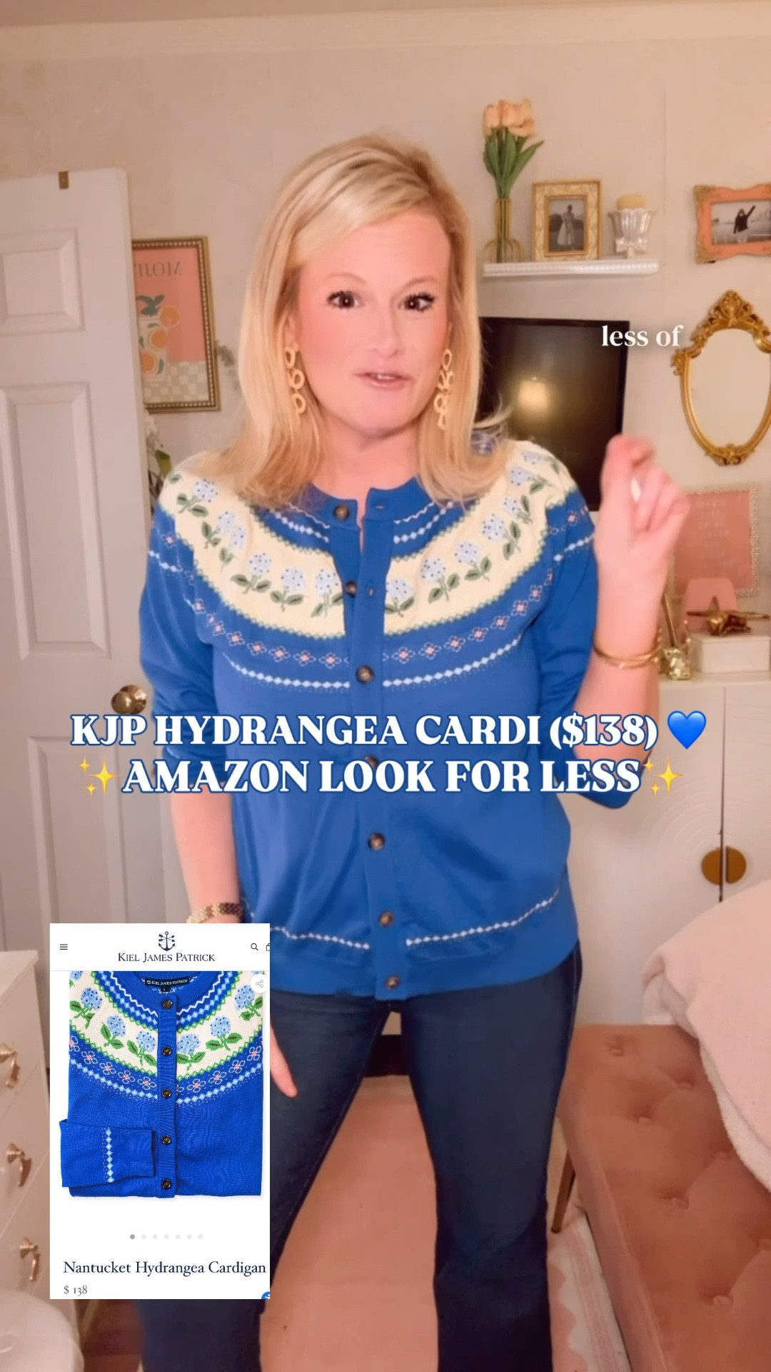The Kiel James Patrick Nantucket Hydrangea Cardigan Is $138. This One Is on Amazon. 💙

The KJP Nantucket Hydrangea Cardigan has become the cardigan for the woman who summers in New England, owns at least one piece of Tuckernuck, and understands that a hydrangea print is not a trend — it is a lifestyle. It sells for $138. 

This Amazon find is doing the whole look.
The hydrangea yoke. The royal blue ground. The button-down front with that dark tortoise button. The ribbed cuffs and hem that give it structure and longevity. It is the cardigan that signals exactly who you are to everyone in the room who would notice.

50% viscose, 25% polyester, 25% nylon. Soft, stretchy, and lightweight enough to wear through spring and into a cool New England summer evening without a second thought. 

Wear it open over a white tee and jeans. Button it over a sundress. Layer it over a linen shirt on the boat. It works every single way.

Large for a roomier fit. True to size.

It works for:
💙 New England summer outfit
💙 Coastal grandmother aesthetic
💙 Coastal granddaughter outfit
💙 Grandmillennial style
💙 Preppy cardigan women
💙 The KJP look without the KJP price tag

Kiel James Patrick look for less, KJP cardigan look for less, KJP Nantucket hydrangea cardigan dupe, hydrangea cardigan women, floral cardigan women, preppy cardigan women, New England style women, New England summer outfit, coastal grandmother outfit, coastal grandmother cardigan, coastal granddaughter aesthetic, grandmillennial cardigan, grandmillennial style women, grandmillennial outfit, Nantucket style women, preppy style women, preppy outfit women, blue cardigan women, button down cardigan women, floral knit cardigan, spring cardigan women, summer cardigan women, layering piece women, Amazon fashion finds, Amazon cardigan women, designer look for less, look for less cardigan, affordable preppy style, preppy Amazon finds, cottage style cardigan, garden party outfit women, Easter cardigan women, spring outfit women

#LTKFindsUnder50 #PreppyStyle #LookForLess #SpringOutfit #SpringSweater 

#LTKootd #LTKSeasonal #LTKWorkwear