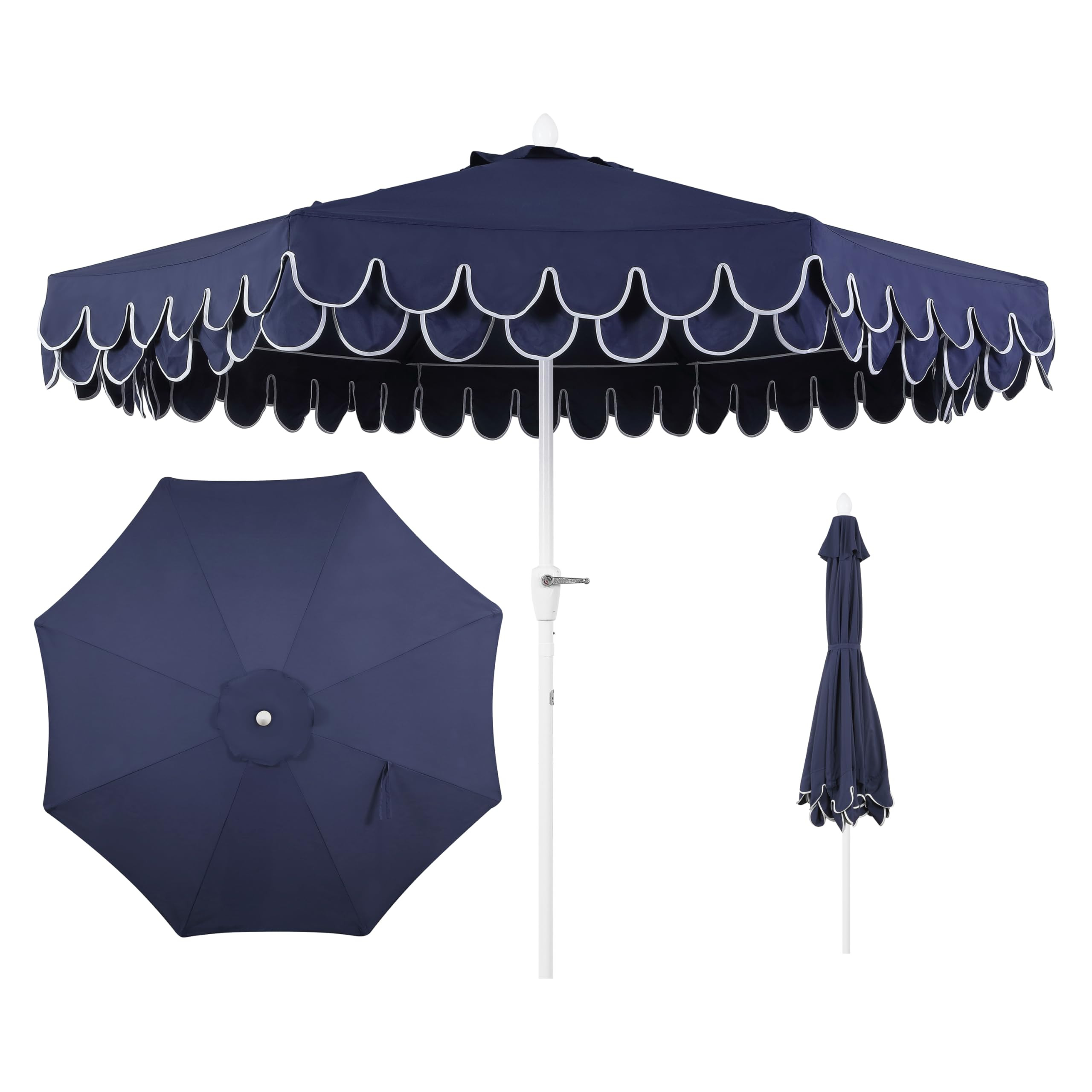 JONATHAN Y UMB1002G Tracy 9 ft. Classic MidCentury Scalloped Fringe Market Patio Umbrella with Au... | Amazon (US)