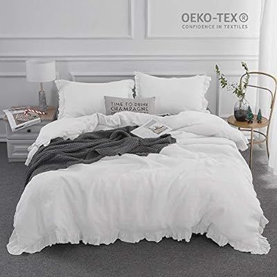 Simple&Opulence 100% Linen Duvet Cover Set with Ruffled Edges Stone Washed Frill Farmhouse Flax (... | Amazon (US)
