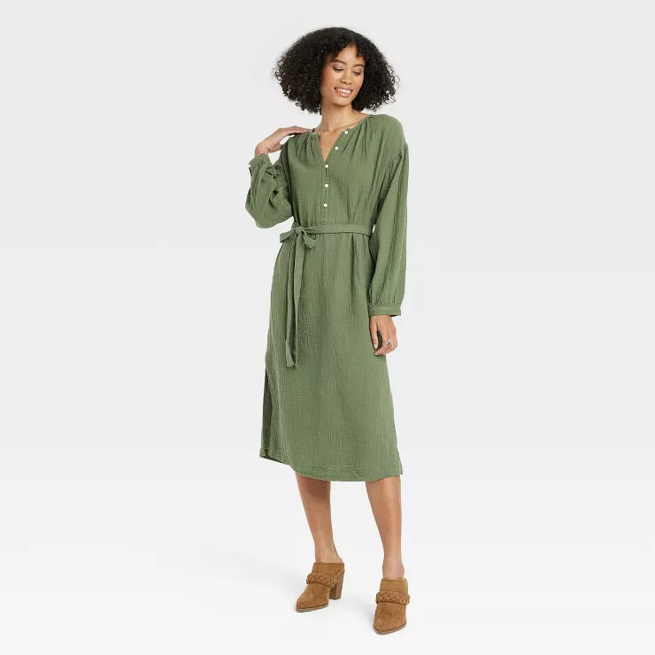 Women's Balloon Long Sleeve Tie-Front Shirtdress - Universal Thread™ | Target