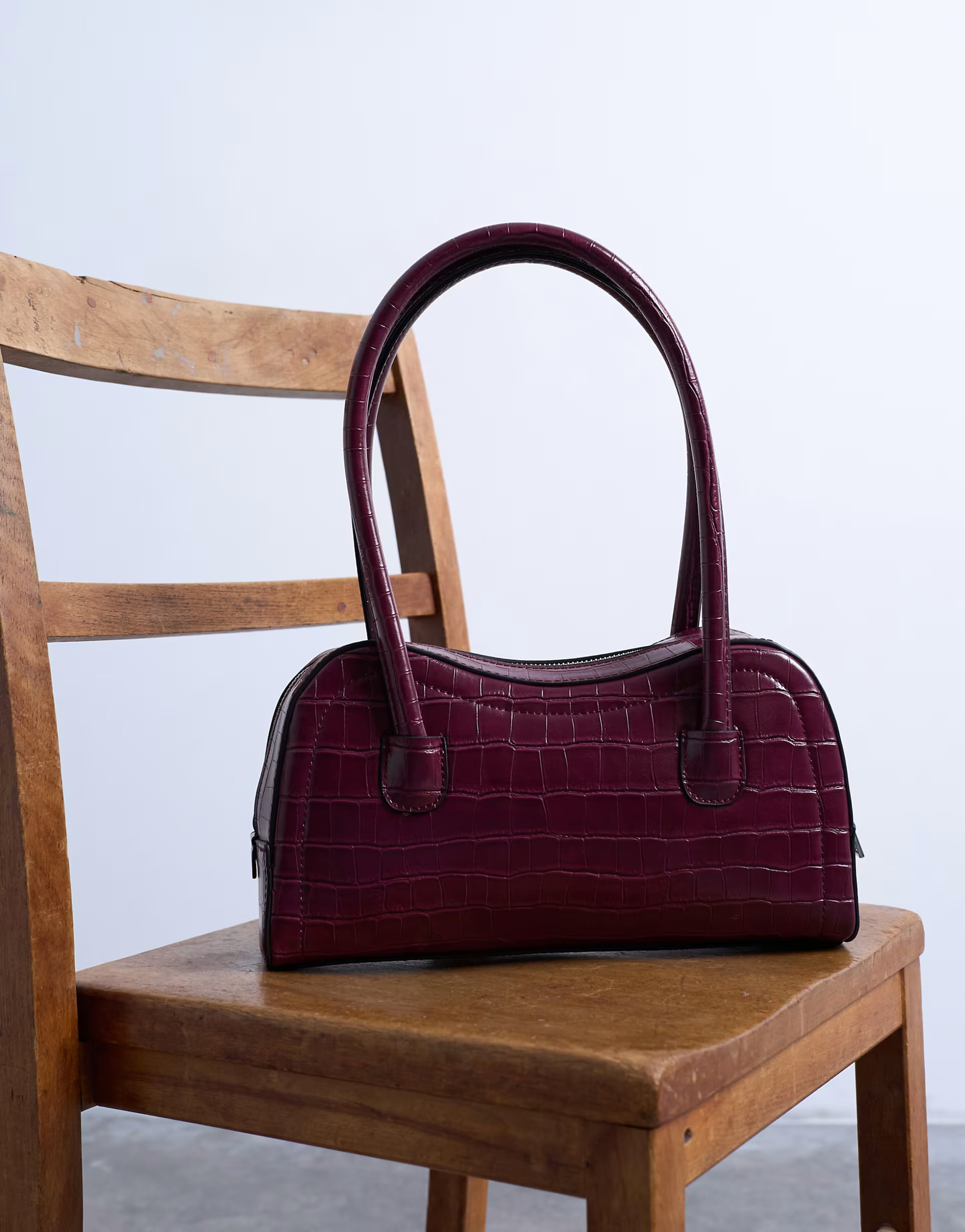 Topshop Simba structured shoulder bag in burgundy croc | ASOS (Global)
