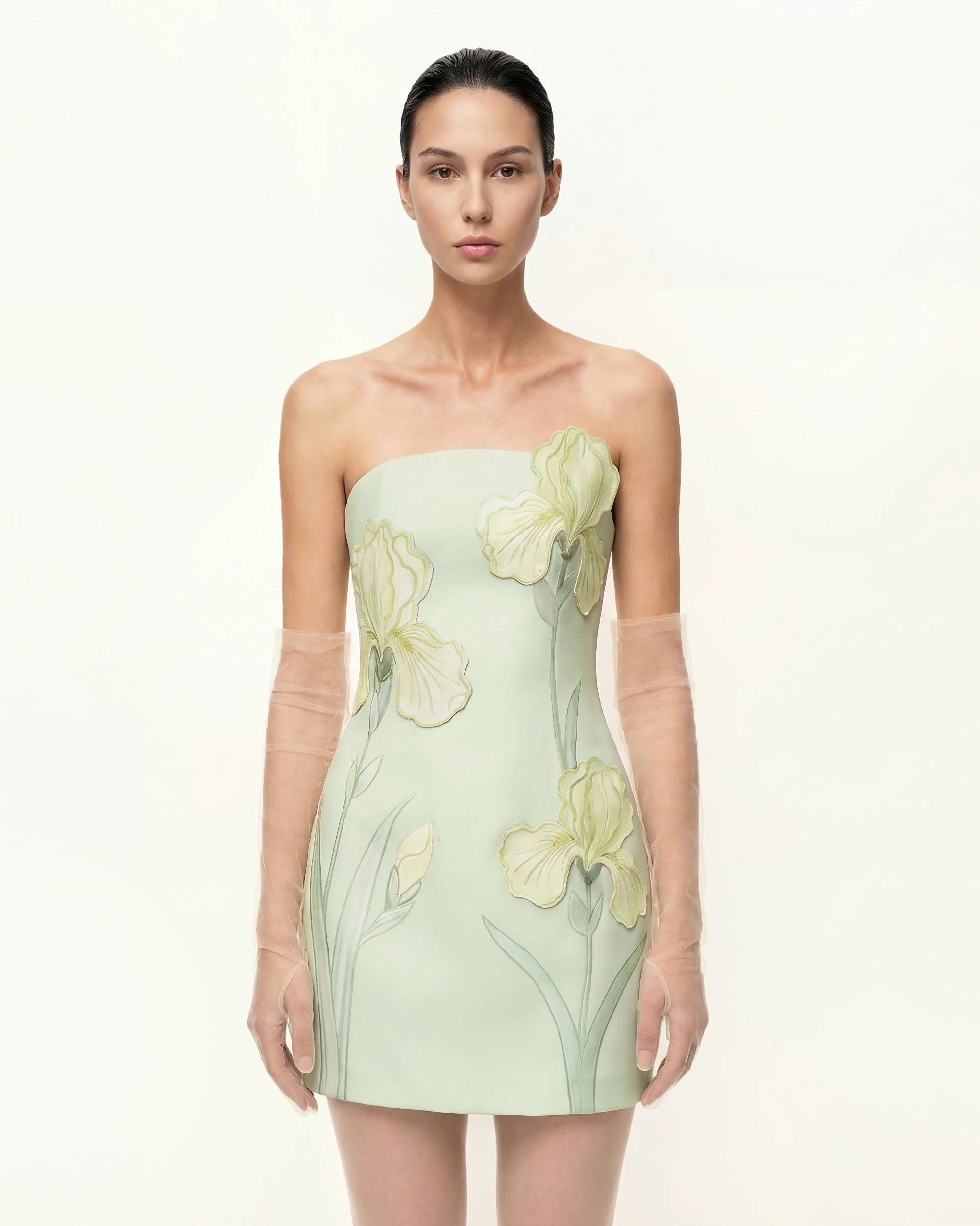 Iris Floral Print Strapless Dress - Green | JW PEI US