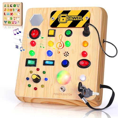 TINTECUSA Busy Board with LED Light, Wooden Sensory Toys for Toddler, Montessori Music Toy for Airplane, Travel Activity Educational Learning Autism Toys, Birthday Boys Girls Gifts | Amazon (US)