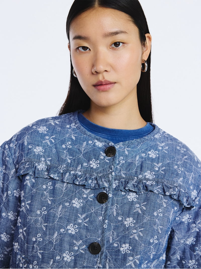 Scoop Women's Cotton Eyelet Jacket with Puff Sleeves, Sizes XS-4X | Walmart (US)