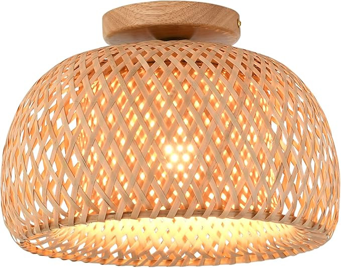 Capslpad Rattan Semi Flush Mount Ceiling Light,Bamboo Wicker Ceiling Light Fixture,Handmade Boho ... | Amazon (US)