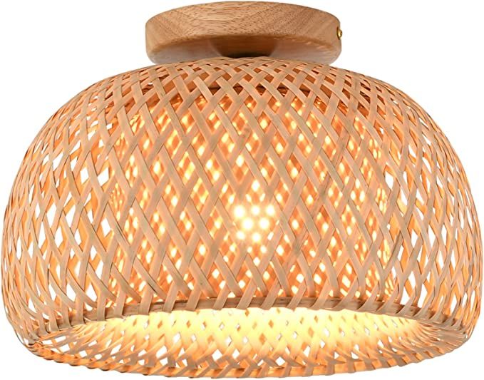 Capslpad Rattan Semi Flush Mount Ceiling Light,Bamboo Wicker Ceiling Light Fixture,Handmade Boho ... | Amazon (US)