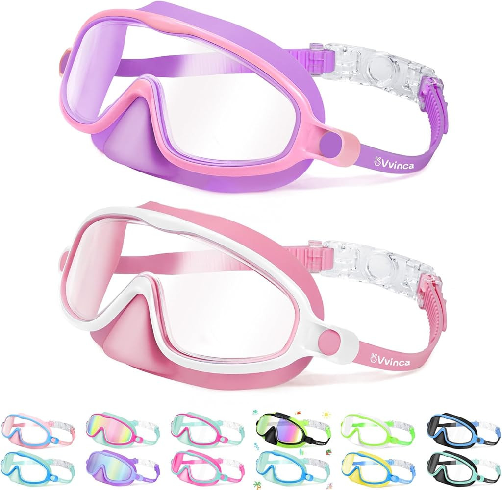 Vvinca 2 Pcs Kids-Swim-Goggles with Nose Cover, Swimming Diving Mask Wide View Anti Fog UV Anti S... | Amazon (US)