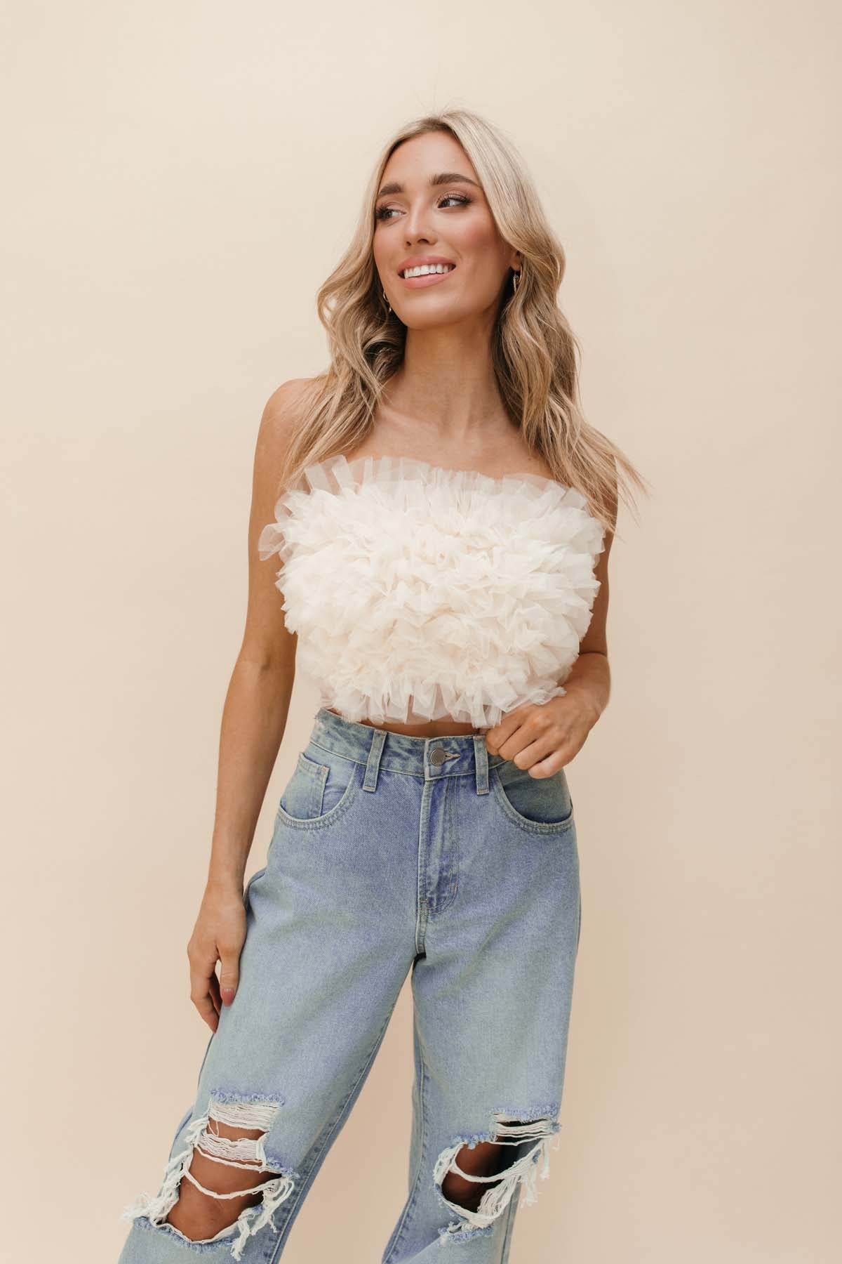 Reagan Cream Tulle Tube Top | The Post