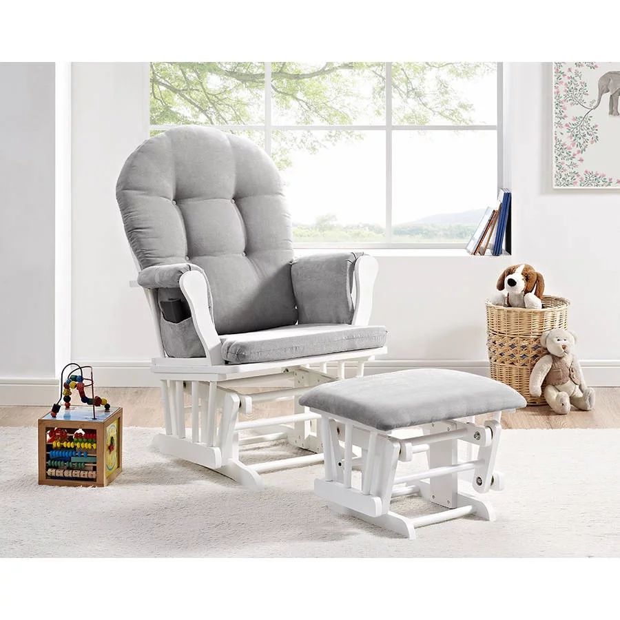 Angel Line Windsor Glider and Ottoman, White Finish with Gray Cushions | Walmart (US)